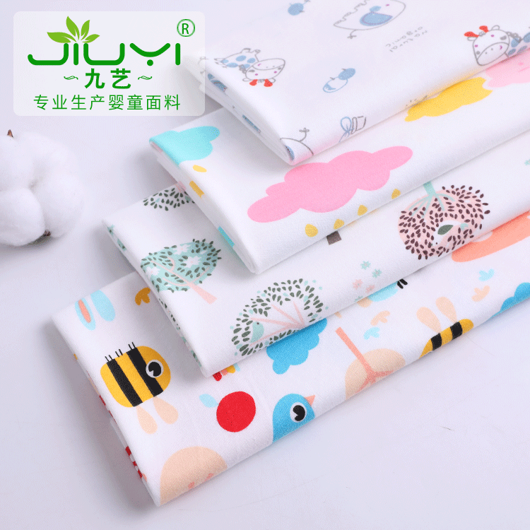 40S印花卡通棉毛布 印花全棉婴儿面料 乳胶枕套抱被双面针织面料