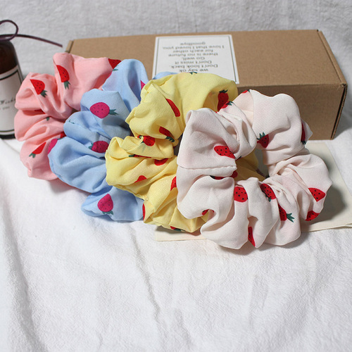 Retro chiffon summer Internet celebrity strawberry large intestine hair ring Mori girl hair rope fat intestine head flower hair band hair accessories wholesale