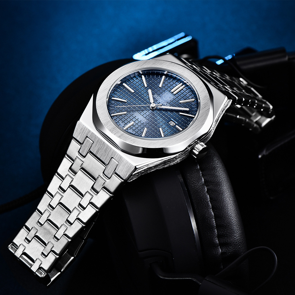 Binya BENYAR correa de acero reloj de cuarzo para hombre reloj de moda simple impermeable reloj luminoso para hombre nuevo 5156