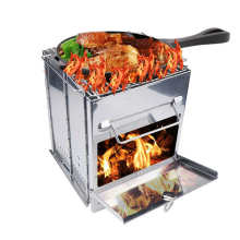 户外野营不锈钢便捷烧烤炉折叠方形炉BBQ烧烤架柴火炉取暖篝火炉