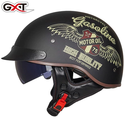 Gxt Electric Motorcycle Helmet, Men's Half Helmet, Retro Women's Scooter Helmet, Lightweight Summer Helmet with Inner Mirror