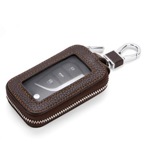 Bolsa de cuero genuino para hombres primera capa de piel de vaca de gran capacidad doble cintura coche universal control remoto cremallera bolsa de cuchara hembra