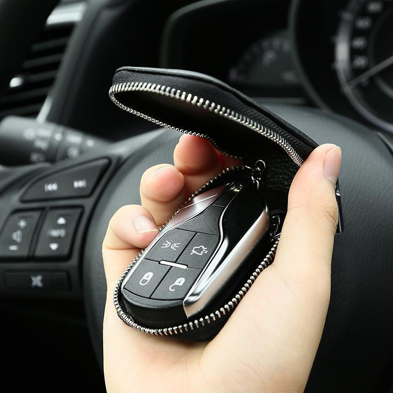 Bolsa de cuero genuino para hombres primera capa de piel de vaca de gran capacidad doble cintura coche universal control remoto cremallera bolsa de cuchara hembra