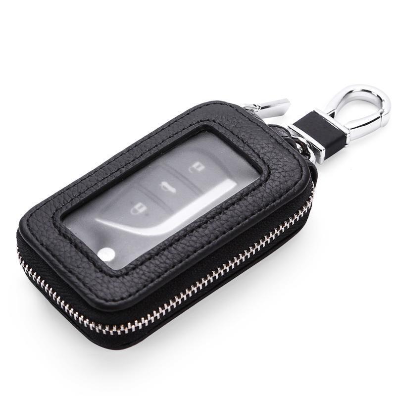 Bolsa de cuero genuino para hombres primera capa de piel de vaca de gran capacidad doble cintura coche universal control remoto cremallera bolsa de cuchara hembra