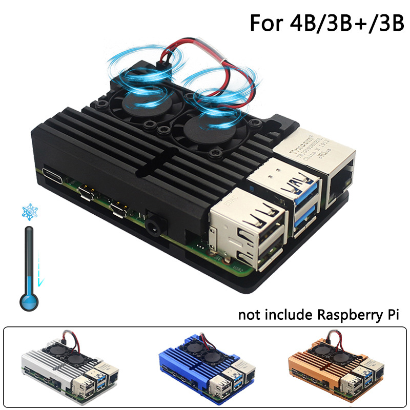 树莓派3b散热外壳金属4代壳子raspberry pi4主板铝合金外壳配件