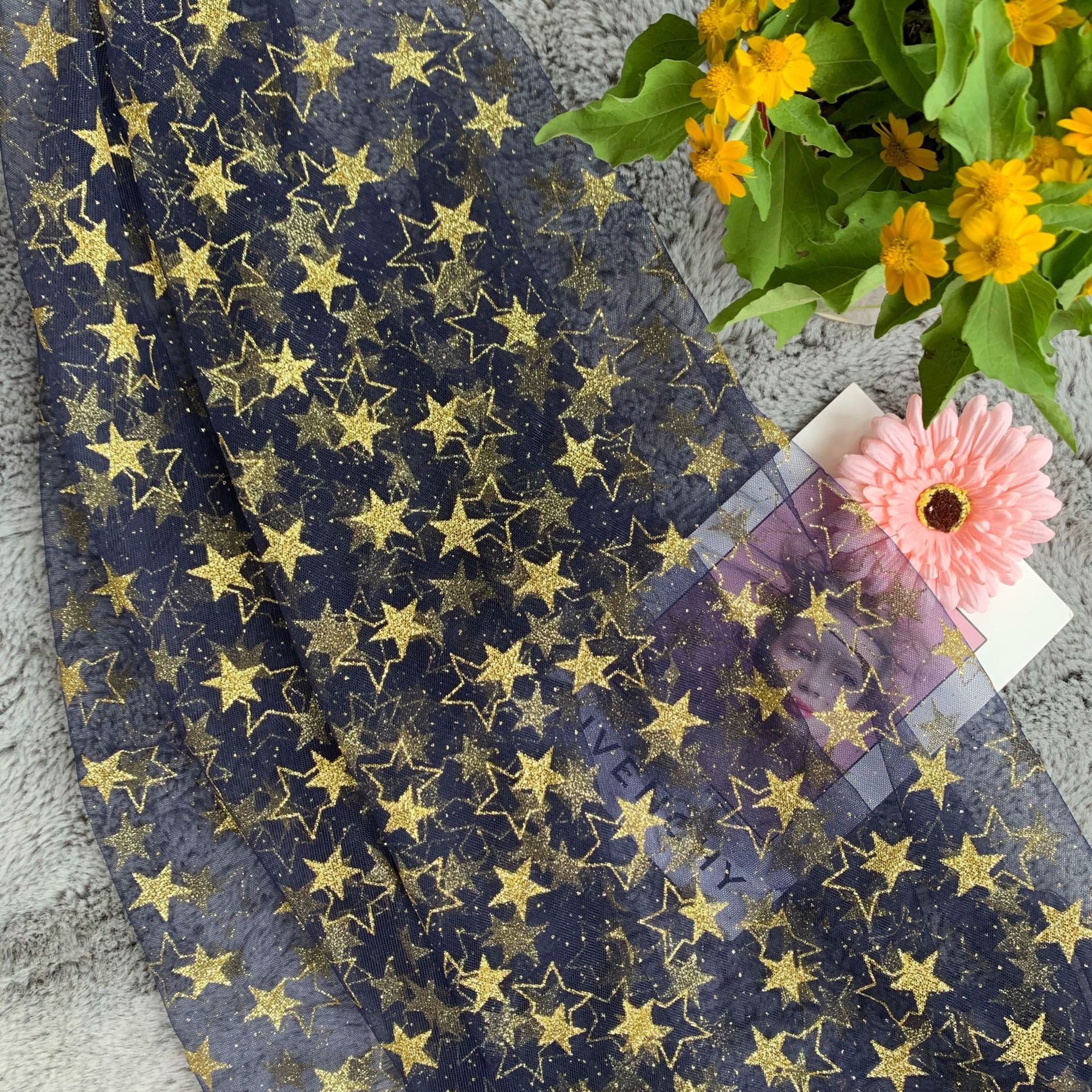 INS New Star malla de malla después del procesamiento de polvo de impresión de estrellas hilo de bronceado para niños tela de falda de gasa Lolita