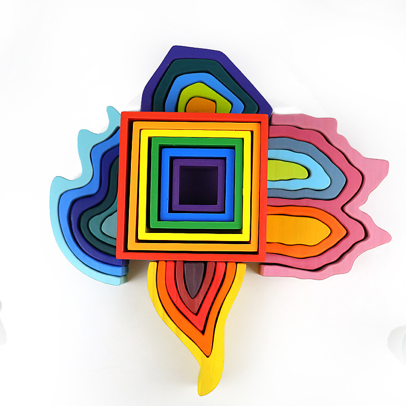 Madera Jenga Rompecabezas Torre de pila de bebés Juguetes de madera Educación temprana para niños Arco iris Pila grande Pila de bloques de construcción