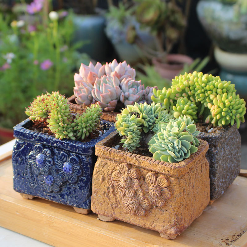 Maifan stone flower pot stoneware pot old pottery pot old pile pot rectangular retro pot Mage pot ceramic flower pot wholesale