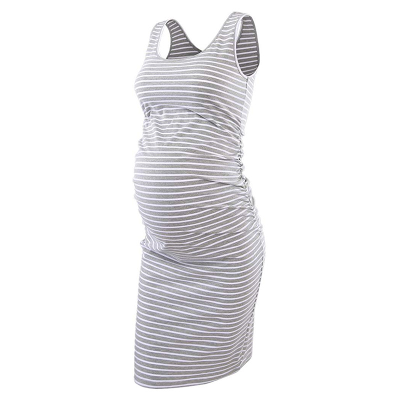 Popular European And American Summer New Women's Clothing Comfortable Loose Round Neck Sleeveless Striped Maternity Dress_ecoleips.com
