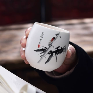 功夫茶具套装陶瓷茶杯大容量日式品茗杯腰古杯货源工厂直销高白瓷