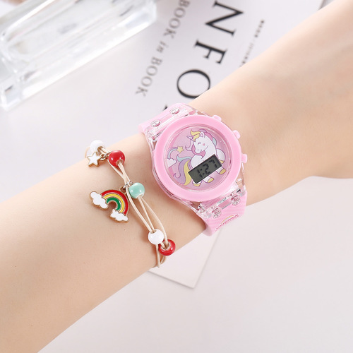 A06976 Luminous watch unicorn luminous silicone electronic watch plus bracelet (2pcs/set)