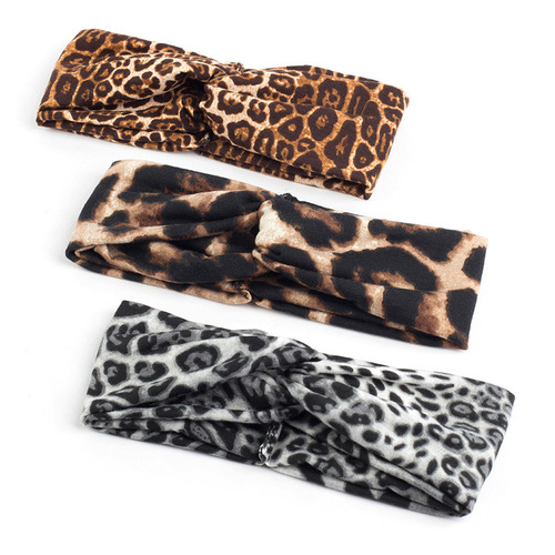 Amazon Spring Summer Autumn European and American Headband Hair Tie Leopard Print Cross Draw Hairband Wide Edge Yoga Hairband Scarf