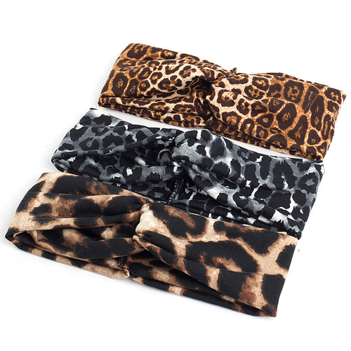 Amazon Spring Summer Autumn European and American Headband Hair Tie Leopard Print Cross Draw Hairband Wide Edge Yoga Hairband Scarf