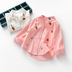 Girls' Shirt 2024 Spring and Autumn Style Trendy Children's Clothing Kids White Collared Shirt Autumn Long Sleeve Girl Baby Top Korean Style