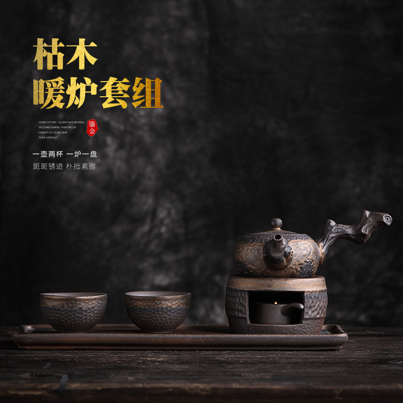 Gres estufa de té caliente japonés hecho a mano vintage té calentador tetera cerámica Kung Fu juego de té caliente traje de té