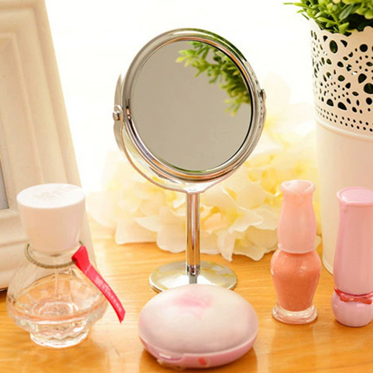 Double-sided Rotating Table Mirror, Metal Stand, Large Round Vanity Mirror