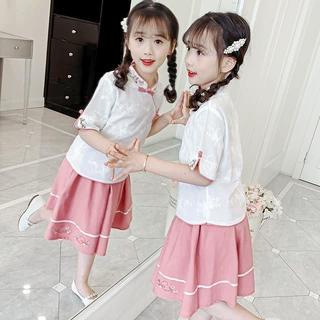 女童汉服套装2026新款夏季洋气小童中大童旗袍裙中国风两件套装潮