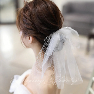 2020 New Arrival Bow Headwear Bride Women's Short Wedding Elegant Mesh Gauze Wedding Dress Modeling Accessories