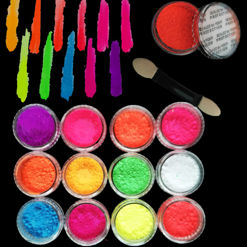 Cross-border Nail Art Phosphor 12 Color Internet Red Eye Shadow Powder Super Bright Fluorescent Glitter Powder Barbie Pink Eye Makeup Powder