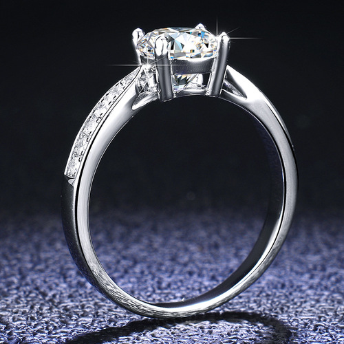 Pure Silver Four-claw Halo Diamond Engagement Ring for Women 1 Carat Moissanite Engagement Ring Set with Pure Silver Moissanite Stud Earrings