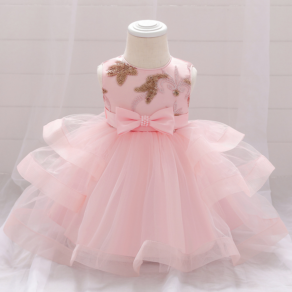 New Arrival Embroidered Sequin Sleeveless Tutu Dress Girl's Princess Dress Bow Mesh Dress Photography Dress