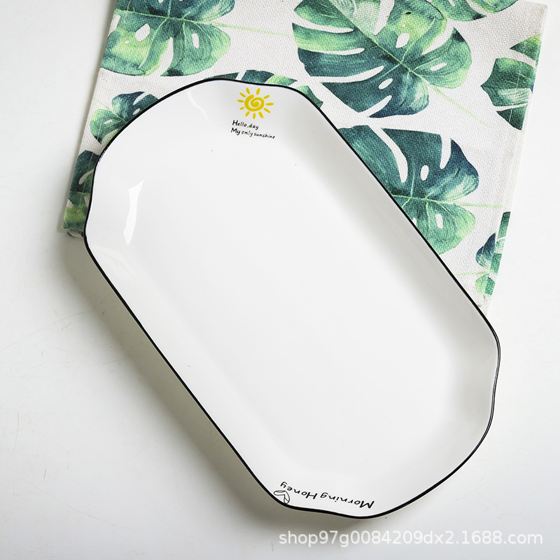 Household 1/2 Fish Plate Ceramic Tableware Large Fish Plate Steamed Grilled Fish Plate Rectangular Fish Plate Dish Microwaveable Household 1/2 Fish Plate Ceramic Tableware Large Fish Plate Steamed Grilled Fish Plate Rectangular Fish Plate Dish Microwaveable