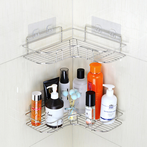 Stainless steel tripod kitchen and bathroom storage rack thickened love corner rack storage rack double-layer shelf durable