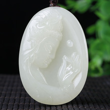 批发和田玉观音吊坠 新疆和田白玉掌上明珠送子观音吊坠男款