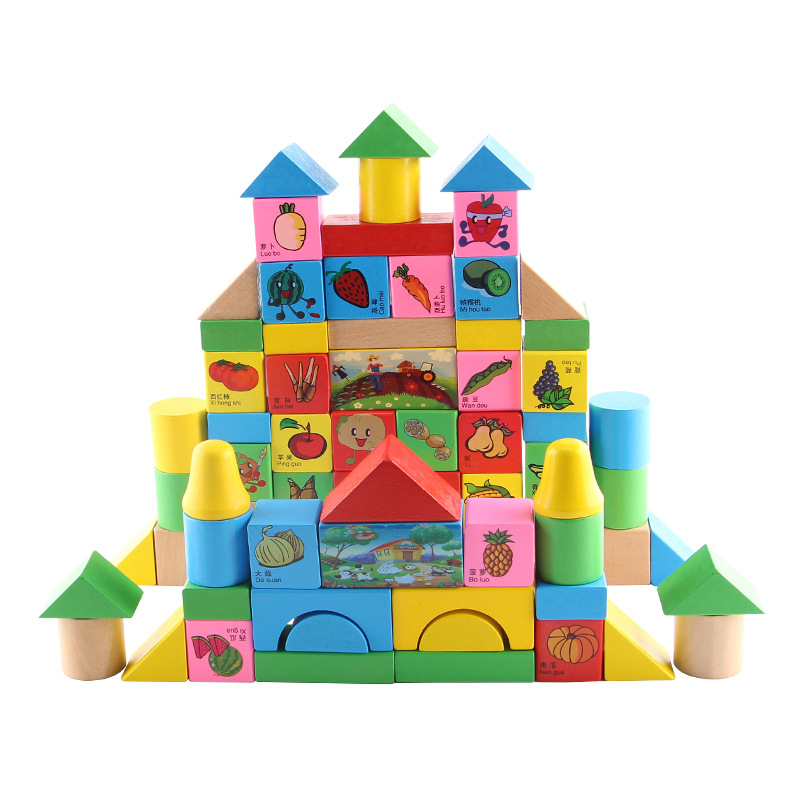 Uno de dos pasos de bloques de construcción de frutas y verduras 1-2-3-6 años de edad los niños del bebé montado barril juguetes educativos de madera