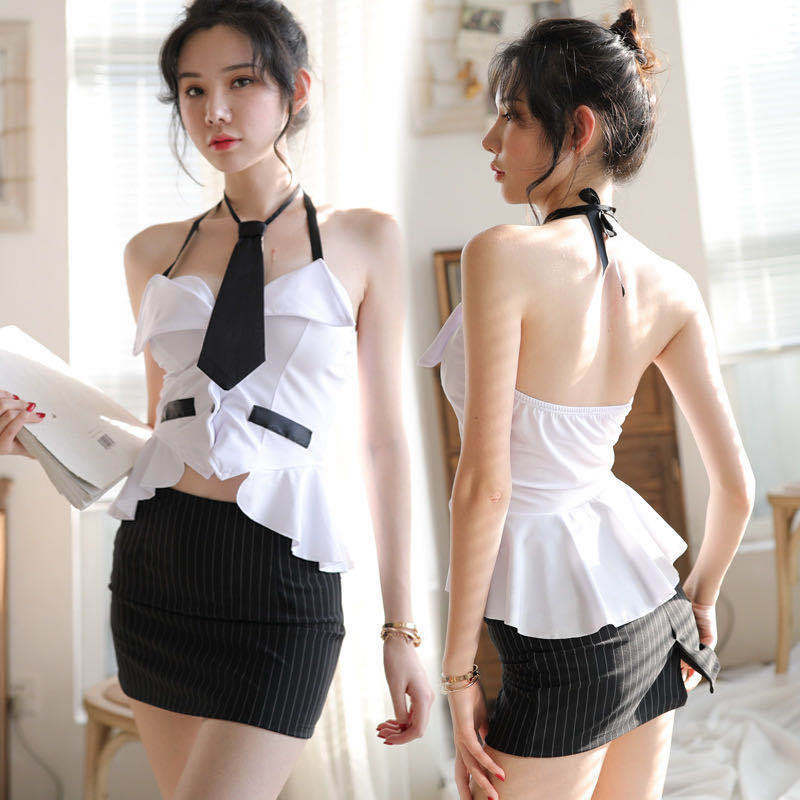 New Sexy Underwear Women's Hanging Neck Low-cut Tie Nightclub Backless Secretary Teacher Uniform Sexy Hip Skirt New Sexy Underwear Women's Hanging Neck Low-cut Tie Nightclub Backless Secretary Teacher Uniform Sexy Hip Skirt