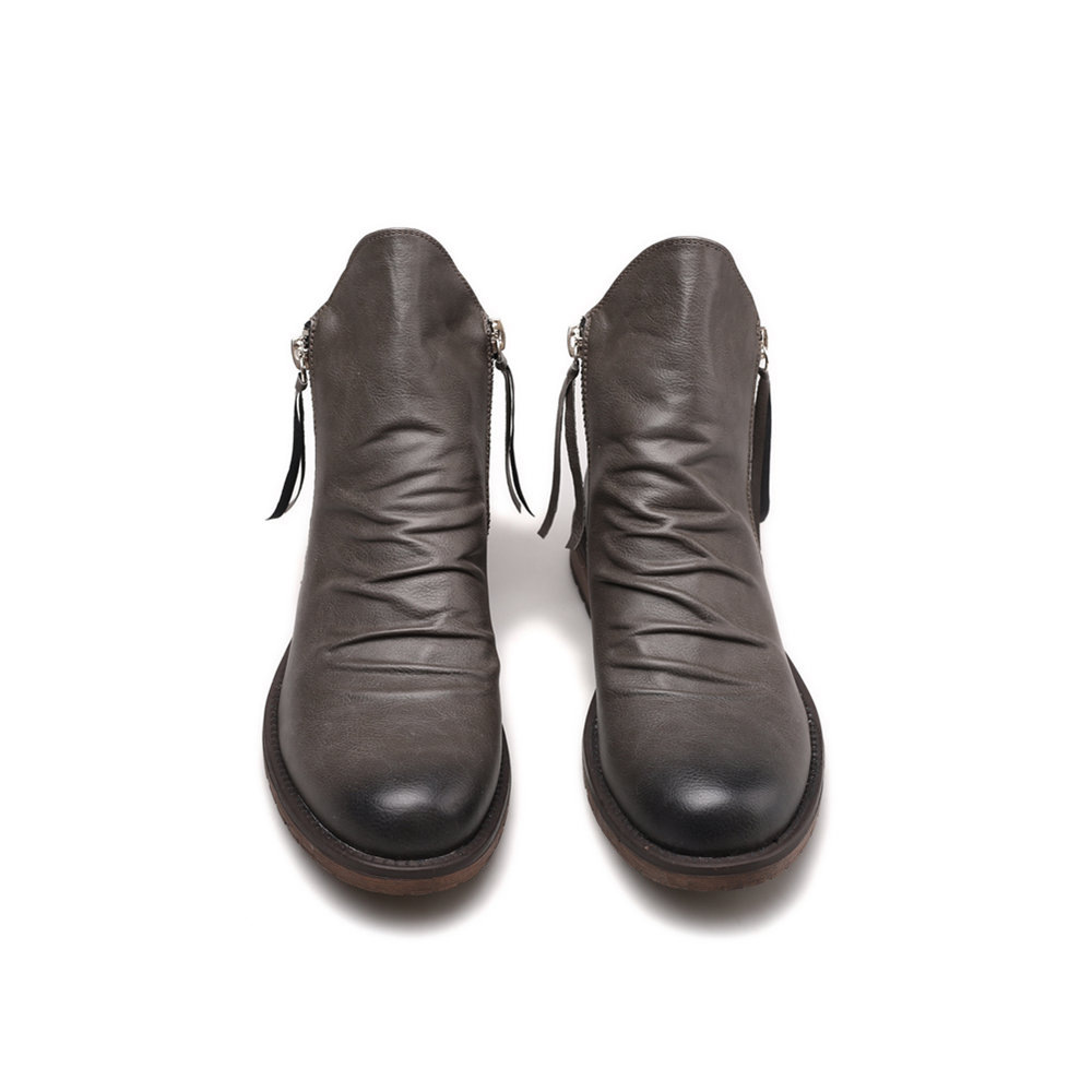 Men's boots with double side zipper non-slip soles Men's boots with fringe boots Men's leather boots_voghion.com