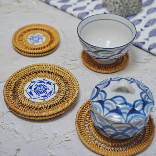 Vietnamese Rattan Coasters Round Table Tea Coasters Autumn Vine Dining Table Western Food Mat Heat Insulating Tea Set Accessories Wholesale