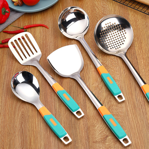 Stainless steel thickened non-magnetic spatula slotted spoon kitchen set large slotted spoon stir-fry spatula cooking soup spoon wholesale