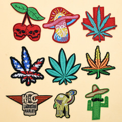 Embroidered Fabric Patch Computerized Embroidery Personalized DIY Trendy Bone Maple Leaf Clothing Decorative Patch