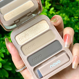 Novo Stereo Three-Color Eyebrow Powder with Smooth Touch, Gray Brown, Daily Powder, Delicate High-Gloss Contouring, a Box of Multi-Purpose