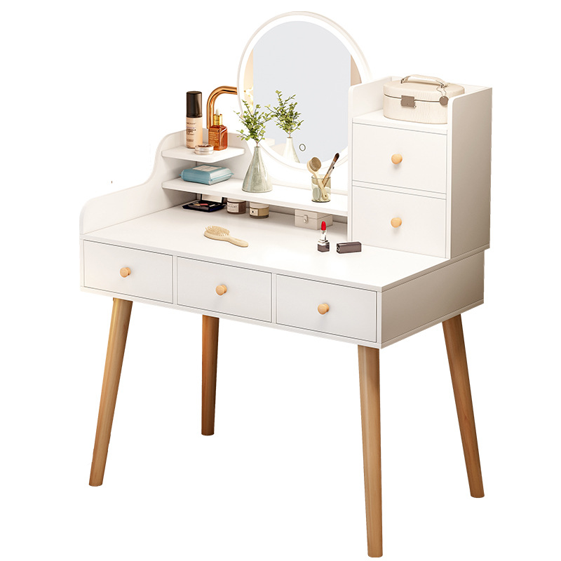 Dormitorio de tocador nórdico moderno simple tocador de madera maciza pequeño apartamento ins Internet celebridad simple luz LED tocador
