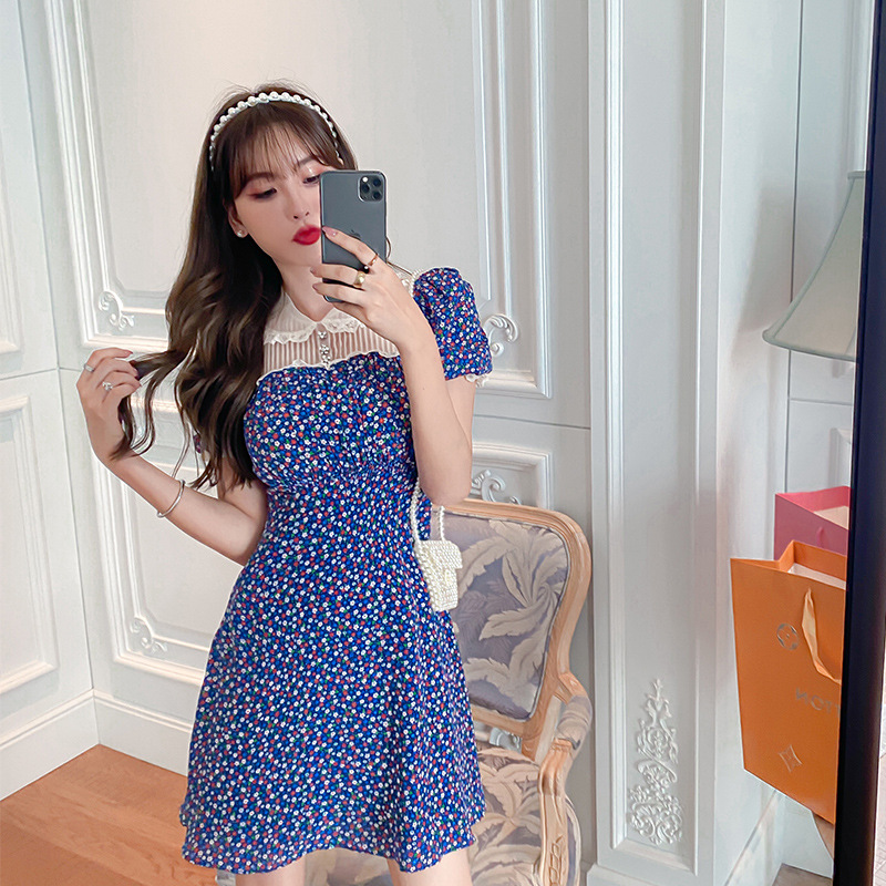 D0131 930K VÁY ĐẦM LIỀN THÂN NỮ CHOTDNG TAY PHỒNG MÙA HÈ PHỤC CỔ CỔ ĐIỂN HỌA TIẾT HOA THỜI TRANG NỮ REN G03 SẢN PHẨM MỚI