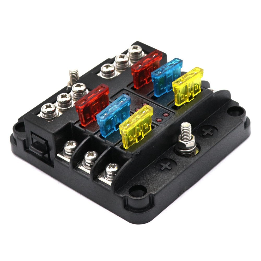 热销款汽车保险丝座 6路带一体式独立负极汇流排一进多出带指示灯