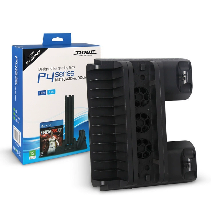 DOBE PS4/SLIM/PRO многофункциональная охлаждающая база PS4 вентилятор охлаждения + держатель для дисков + двойная зарядка