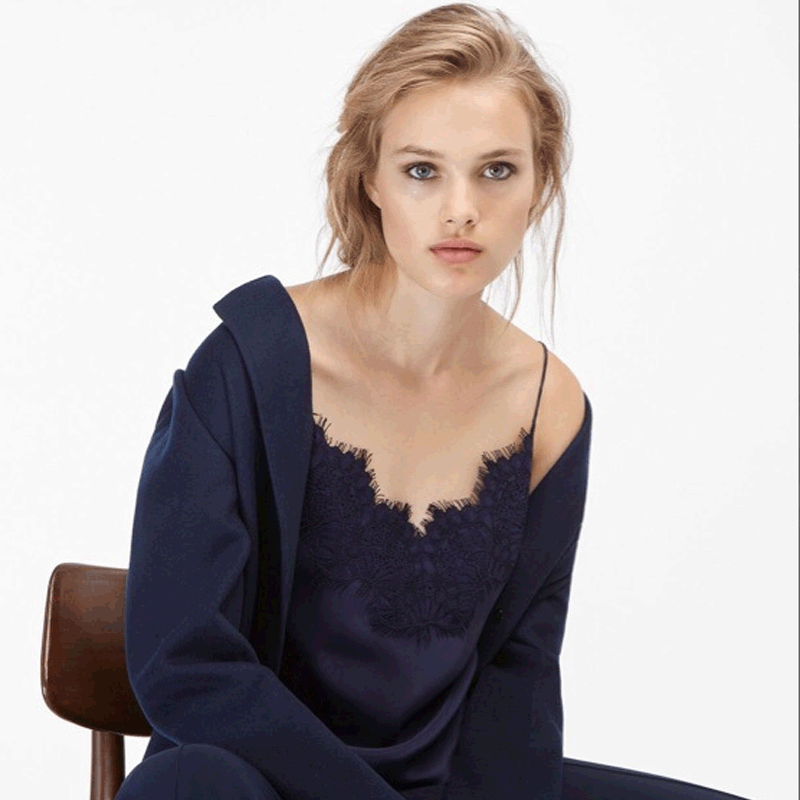 2023 Patchwork Eyelash Lace Strap Versatile Mulberry Silk Vest Women's Top Summer Elegant Style Summer Layering Piece