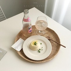 メーカー直供日韓ins藤編食皿インドネシア白藤純手織り円形パン皿撮影食器