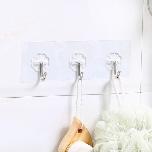 Punch-free transparent hook, nail-free, traceless wall bathroom kitchen strong sticky hook adhesive patch self-adhesive hook