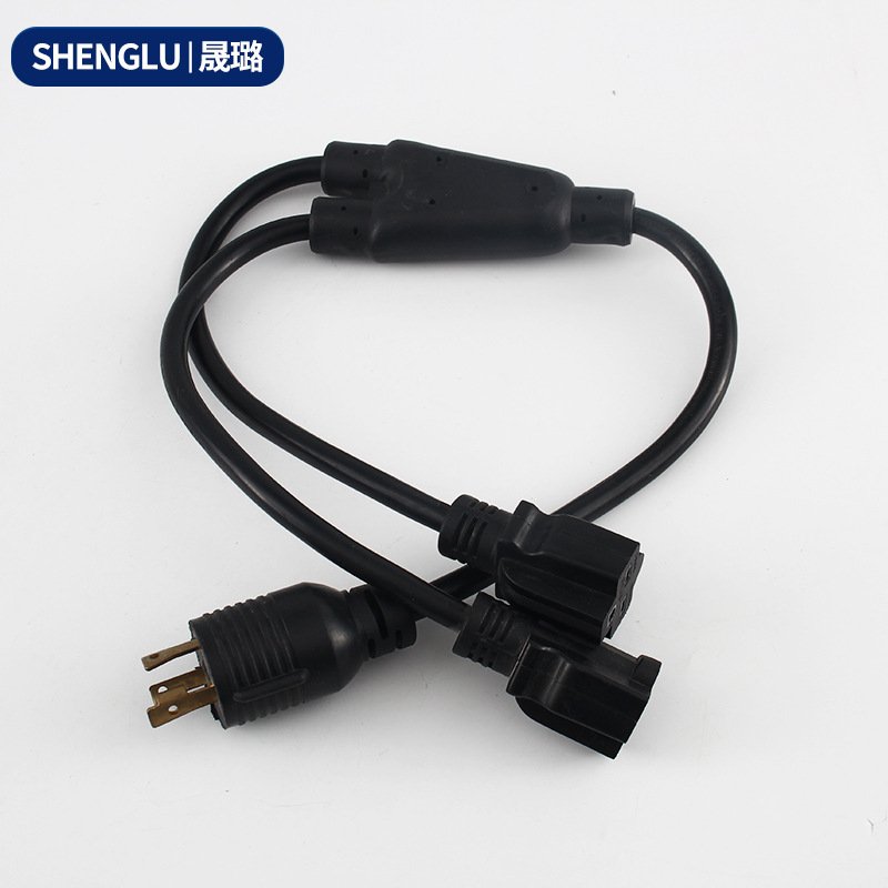 美规三芯自锁插 美标一拖二电源线 美规NEMA L5-15P转5-20R尾插座