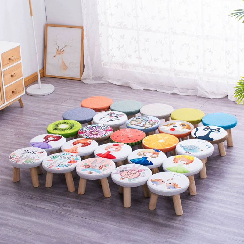 Табурет-гриб Круглый табурет из массива дерева из ткани для смены обуви Диван для гостиной Маленькая скамья Домашняя детская мультяшная маленькая скамья