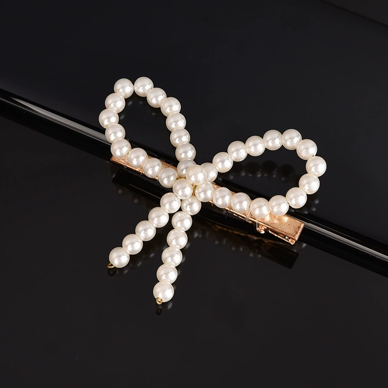 handmade Pearl Hair Clip, Woven Bow Design, 9 cm, Korean Simple Elegant
