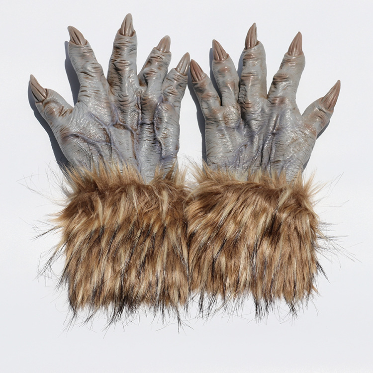 thumbnail image 1 of Guantes de hombre lobo nuevos de látex para Halloween, fiesta de mascarada, garras de fantasma de terror, accesorios de decoración, 1 of 5