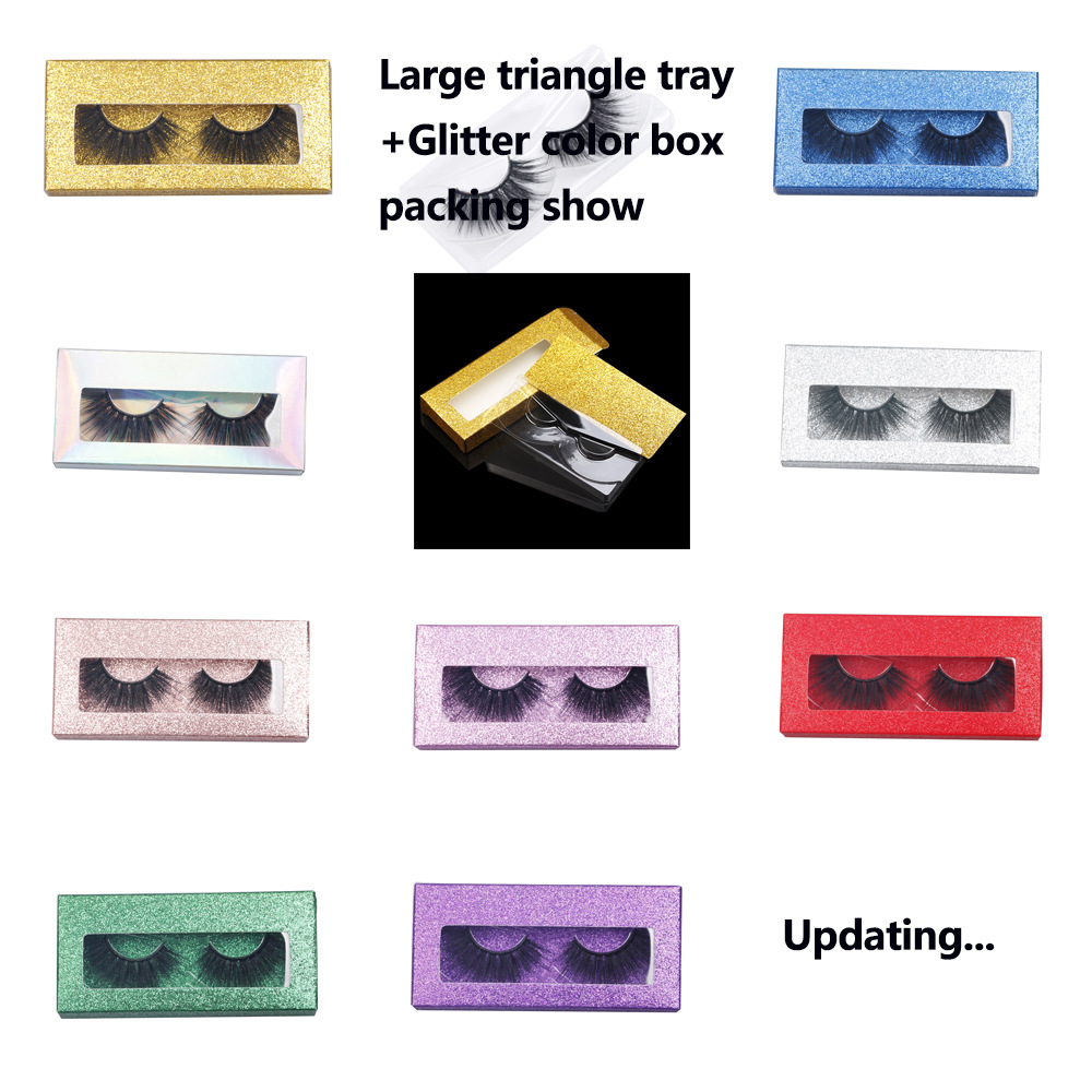 Caja de pestañas de color soporte grande caja de color de brillo universal caja de pestañas de 25mm de largo caja de embalaje de pestañas multicolor en stock