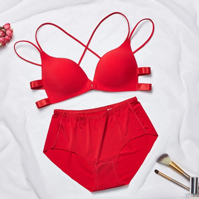Sexy thin underwear, push up bra, wireless bra, set, beautiful back