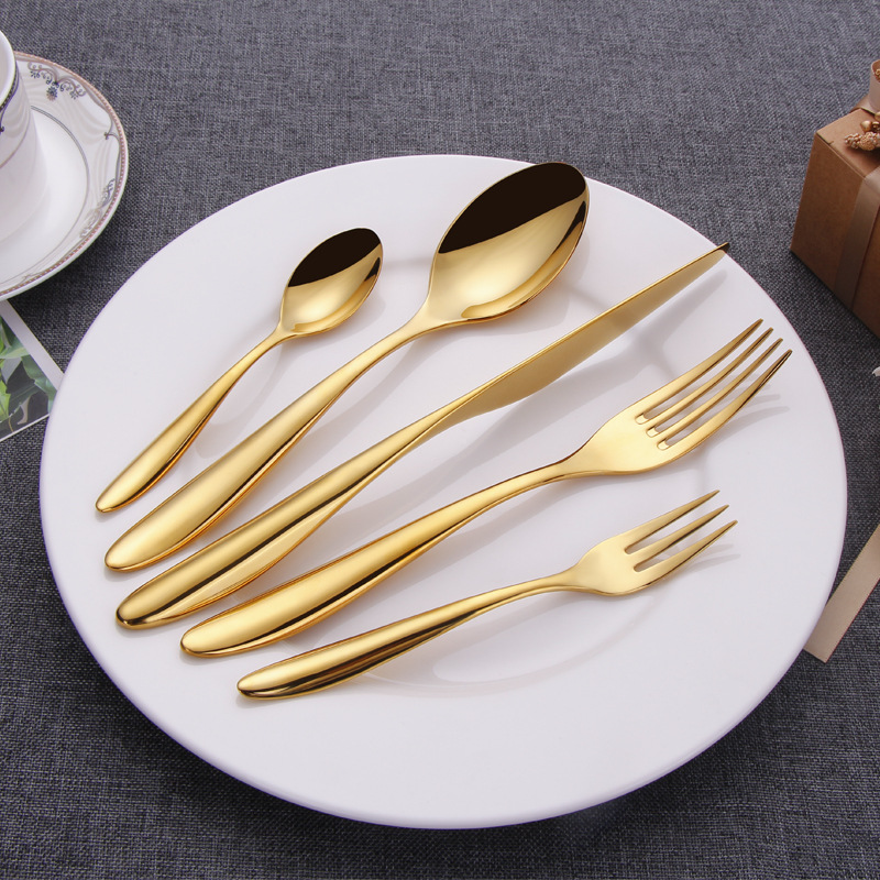 304不锈钢刀叉勺金色创意优雅款西餐餐具四件套酒店牛排刀叉批发