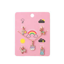 跨境流行儿童项链可爱儿童首饰卡通小熊兔子合金滴油吊坠DIY项链